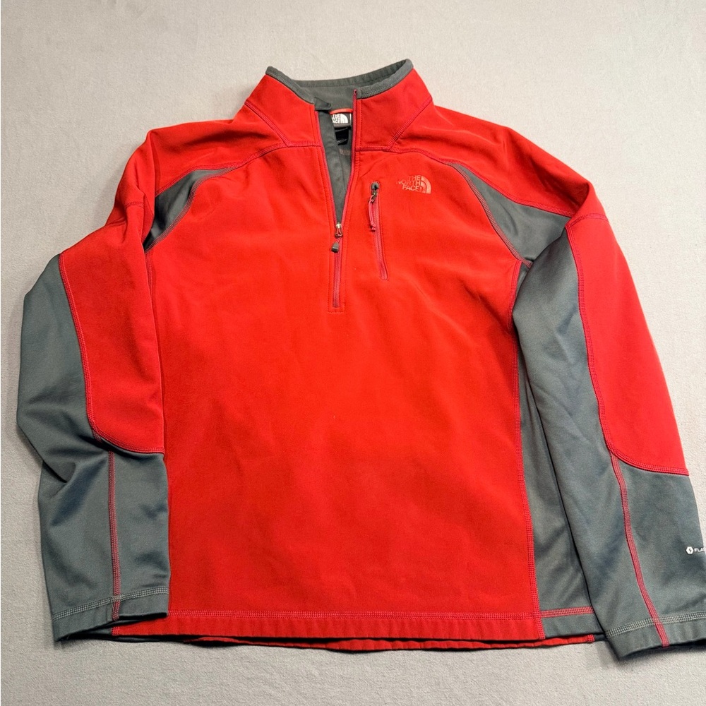 North Face Men's 1/2 Zip Soft Shell Jacket Sz Large Red/ Charcoal FlashDry Tech